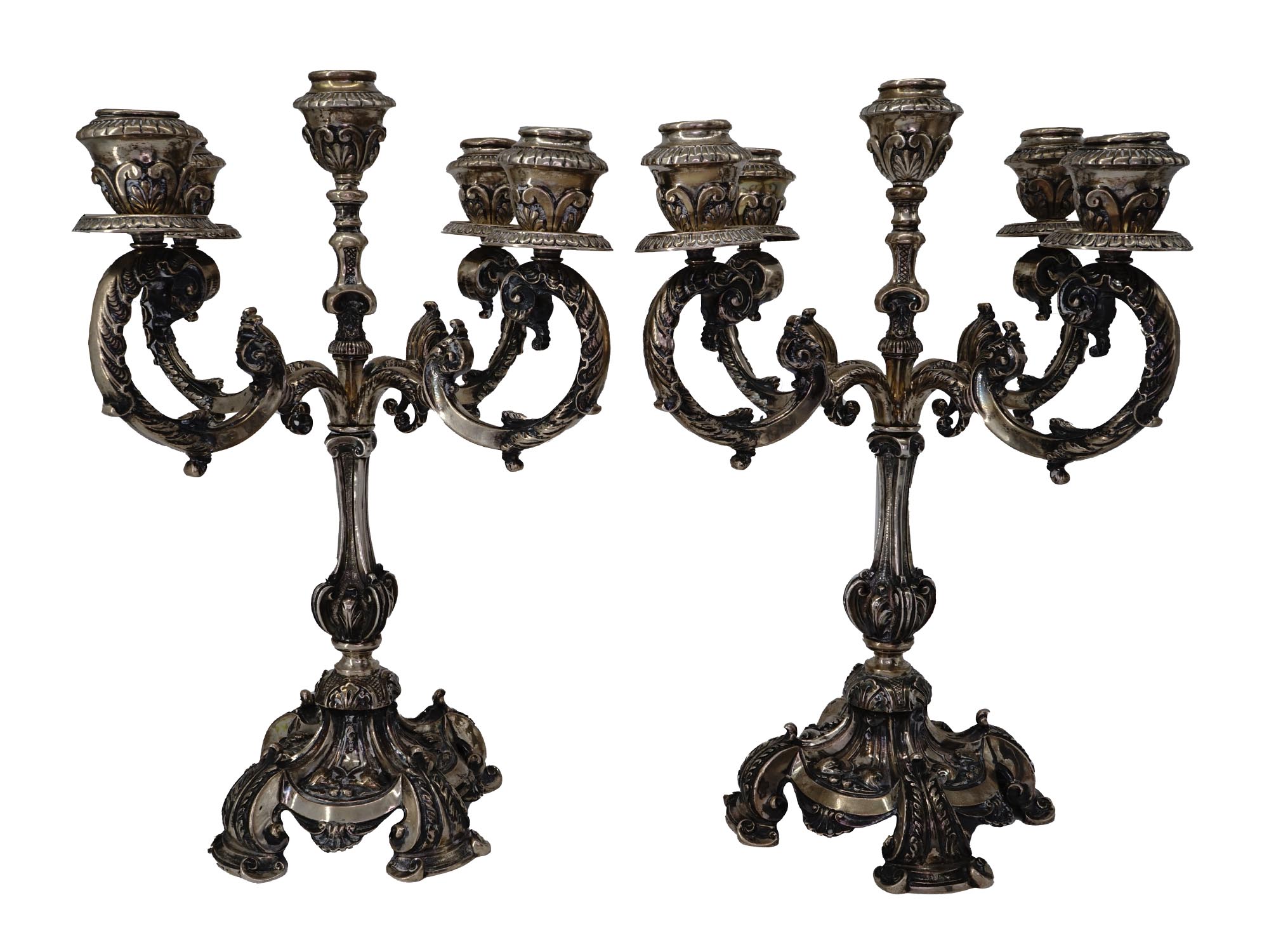 ANTIQUE 19 C SILVER CAST PORTUGUESE CANDELABRAS PIC-0